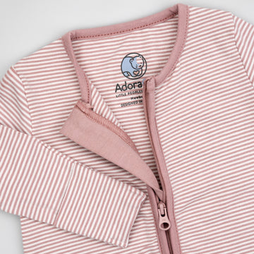 Pink Rose Stripe Zip Sleepsuit