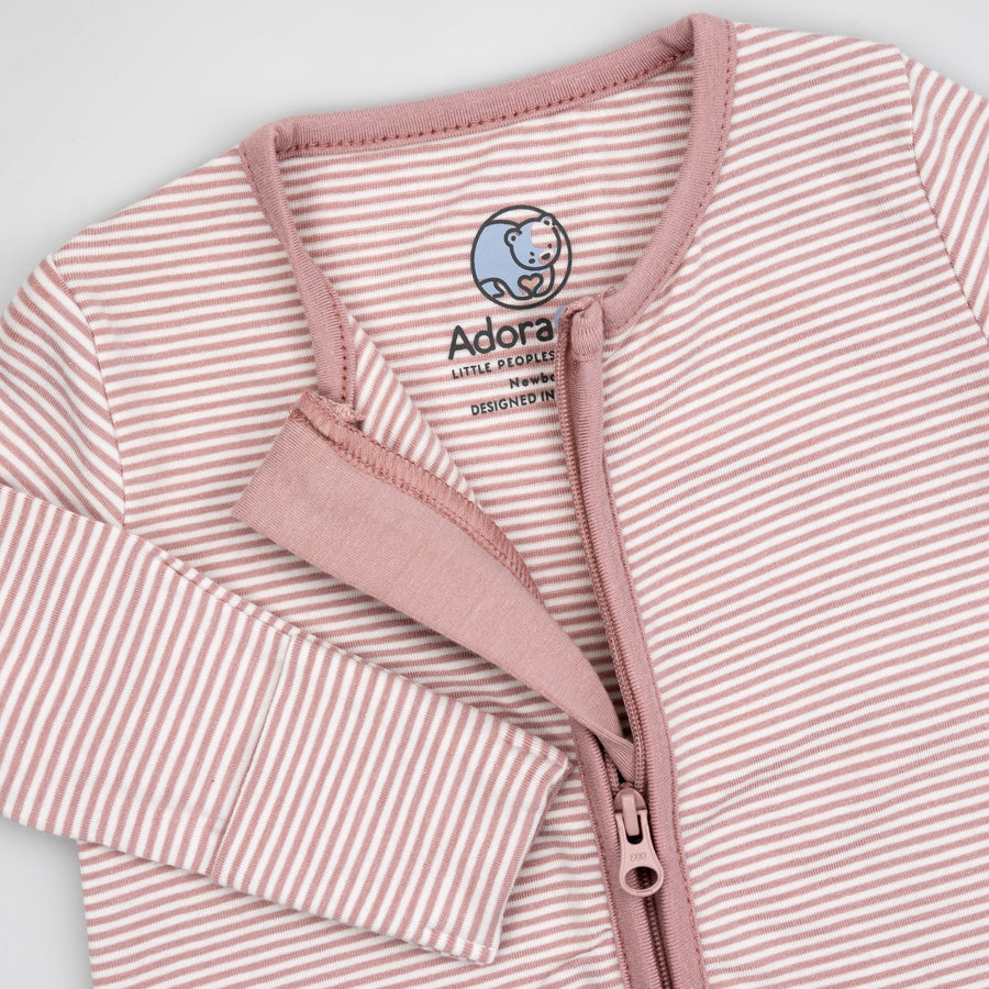 Pink Rose Stripe Zip Sleepsuit