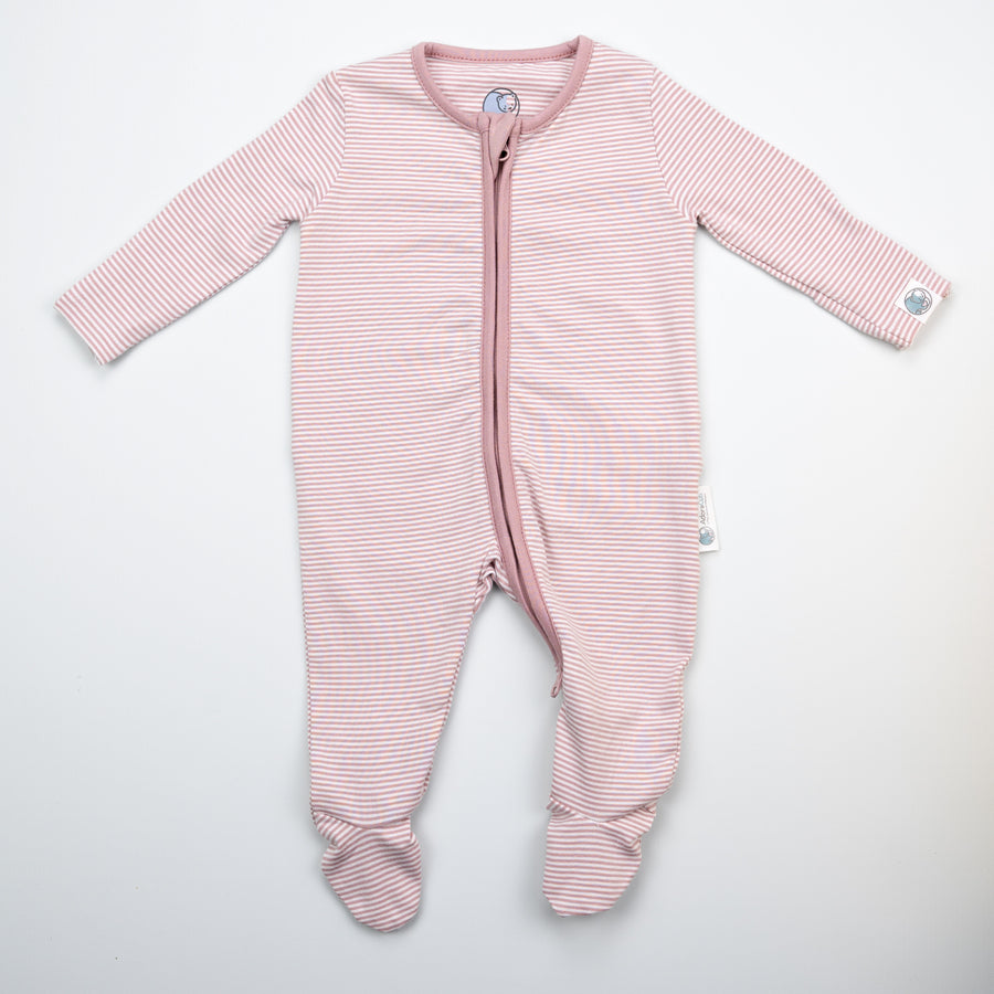 Pink Rose Stripe Zip-Up Sleepsuit