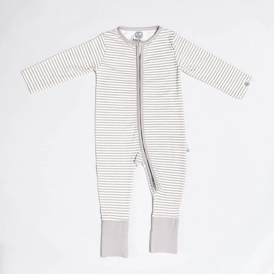 Grey Stripe Zip-Up Sleepsuit