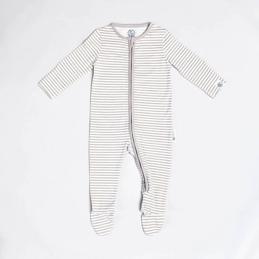 Grey Stripe Zip-Up Sleepsuit