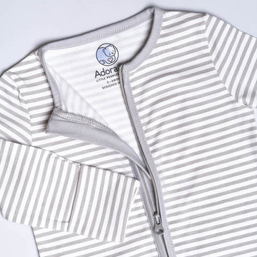 Grey Stripe Zip-Up Sleepsuit