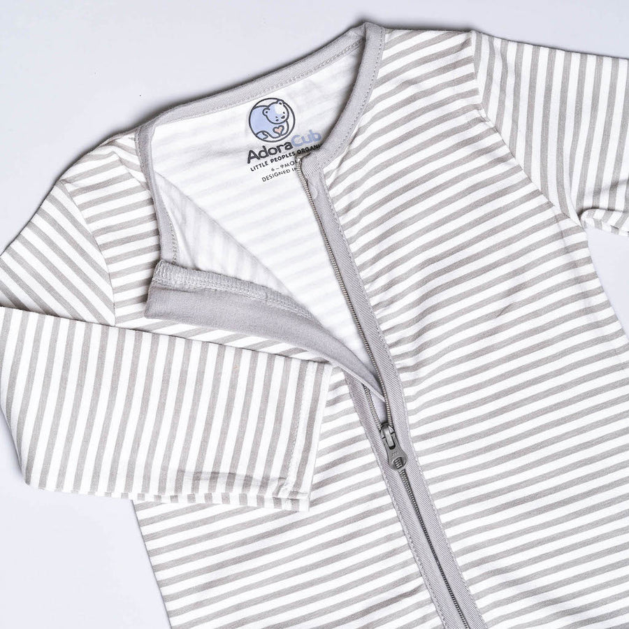 Grey Stripe Zip-Up Sleepsuit